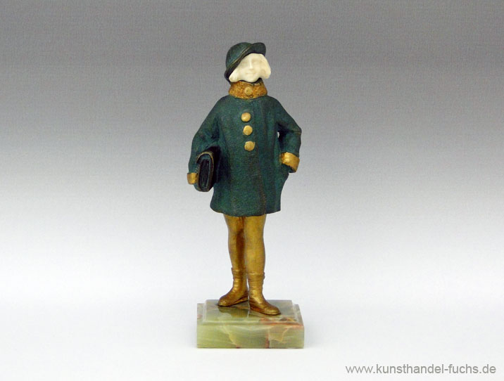Art Deco Bronze Elfenbein Frankreich Maedchen mit Tasche um1925