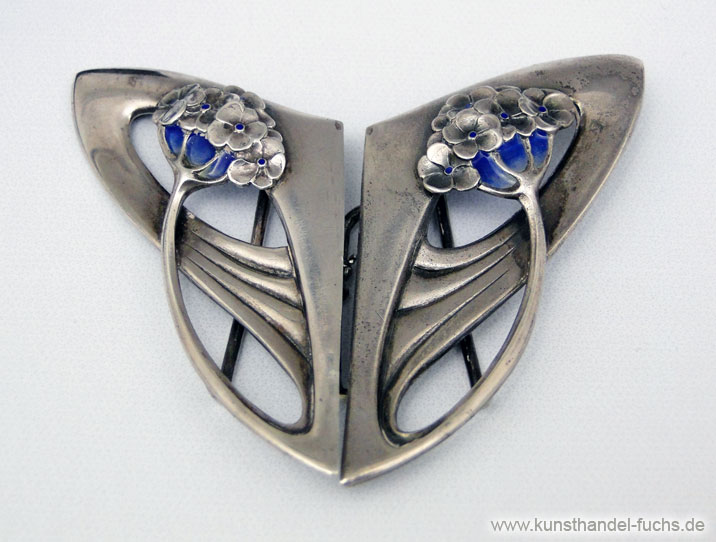 Jewelry buckle blue enamel Art Nouveau circa 1902 Germany